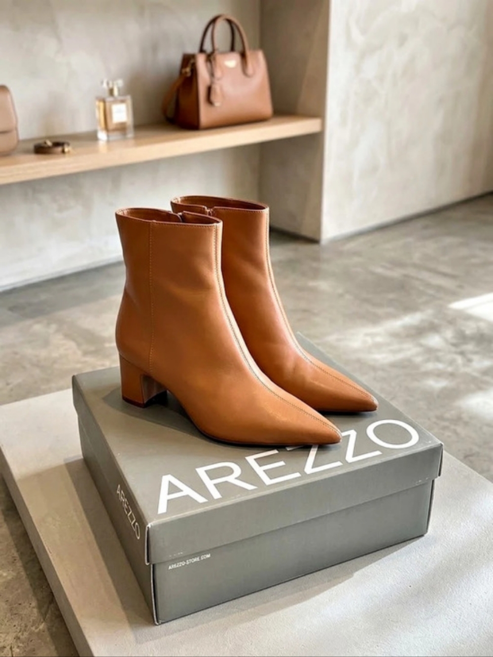Arezzo Pointed Toe Ankle Boots in Brown